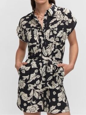 Rachel Zoe Black and White Floral Button Romper